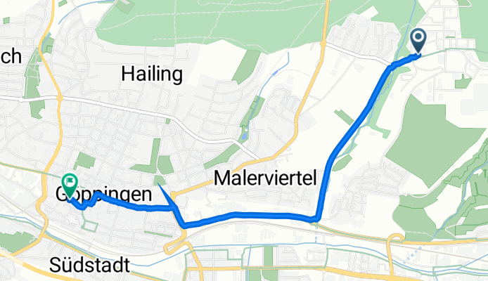 Manfred-Wörner-Straße 101, Göppingen nach Wühlestraße 36, Göppingen