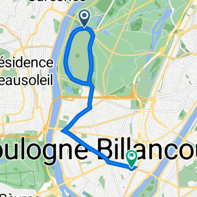 Route des Tribunes 61, Paris to Boulevard de la République 41, Boulogne-Billancourt