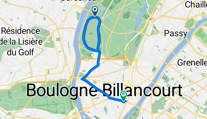 Route des Tribunes 61, Paris to Boulevard de la République 41, Boulogne-Billancourt