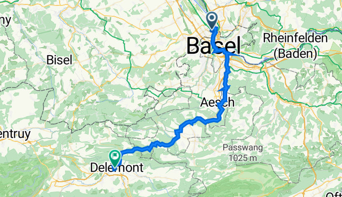 Eurovélo 6, Huningue nach Place de la Gare 10, Delsberg