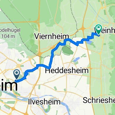 Talstraße 139, Mannheim nach Imolastraße 78, Weinheim