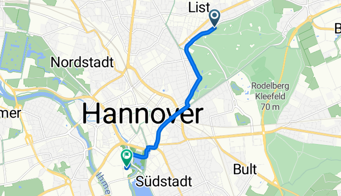 Walderseestraße 19–22, Hannover nach Bruchmeisterallee 6, Hannover