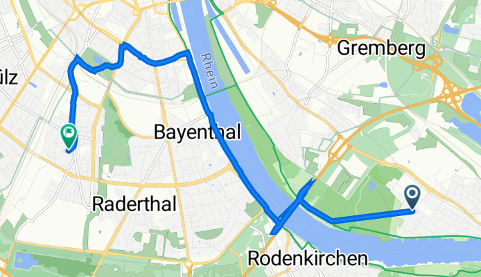 Ziegeleiweg 2A, Кёльн до Bernkasteler Straße 52A, Кёльн