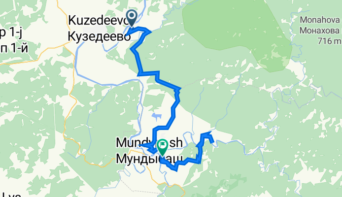 От Станционная улица 15, Кузедеево до Красноармейская улица 9, Мундыбаш