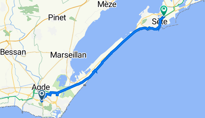 Route de Rochelongue, Agde à 142–218 Quai des Moulins, Sète