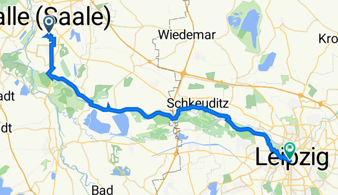 Max-Reger-Straße 16, Halle (Saale) nach Neue Straße 13, Leipzig