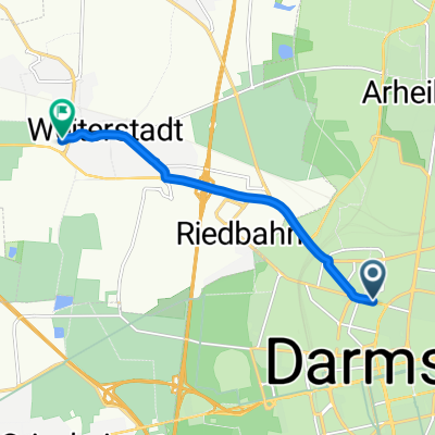 Pallaswiesenstraße 87, Darmstadt nach Büttelborner Weg 3, Weiterstadt