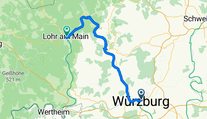 Würzburg nach Jahnstraße 2, Lohr am Main