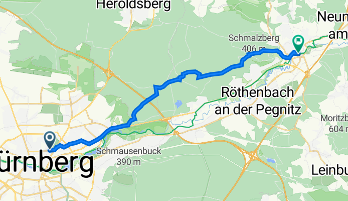 Pirckheimerstraße 110, Nürnberg nach Siebenkeesstraße 25, Lauf an der Pegnitz