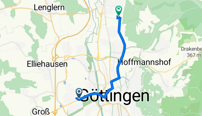 Kasseler Landstraße 44A, Göttingen nach Am Stollen 6, Bovenden