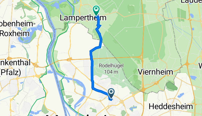 Obere Riedstraße 48, Mannheim nach Gaußstraße 10, Lampertheim