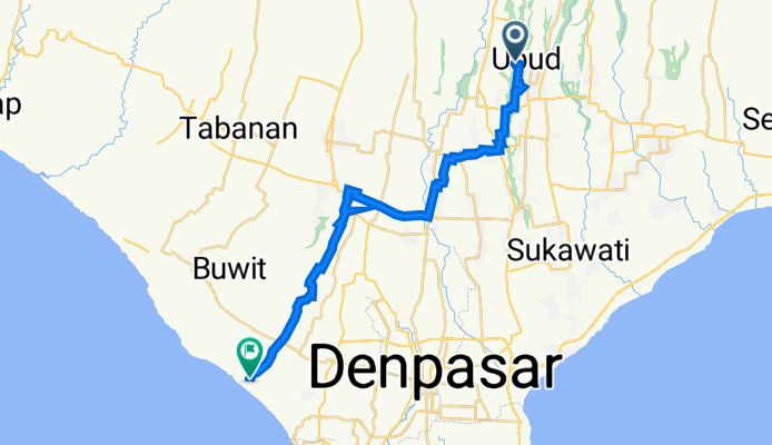 Ubud, Gianyar naar Jalan Pantai Batu Bolong, Kabupaten Badung