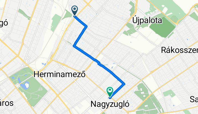 Rákospalotai körvasút sor 10–12., Budapest to Kalapács utca 23., Budapest