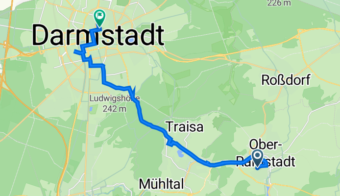 Freiherr-vom-Stein-Straße 3, Ober-Ramstadt nach Schleiermacherstraße 29, Darmstadt