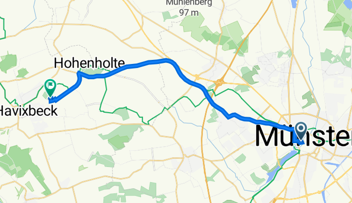 Universitätsstraße 14-16, Münster nach Hohenholter Straße 25, Havixbeck