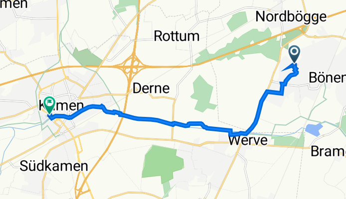 Friedhofstraße 43, Bönen nach Koppelstraße 15, Kamen