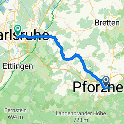 Bahnhofplatz 1, Pforzheim nach Karl-Friedrich-Straße 15, Karlsruhe