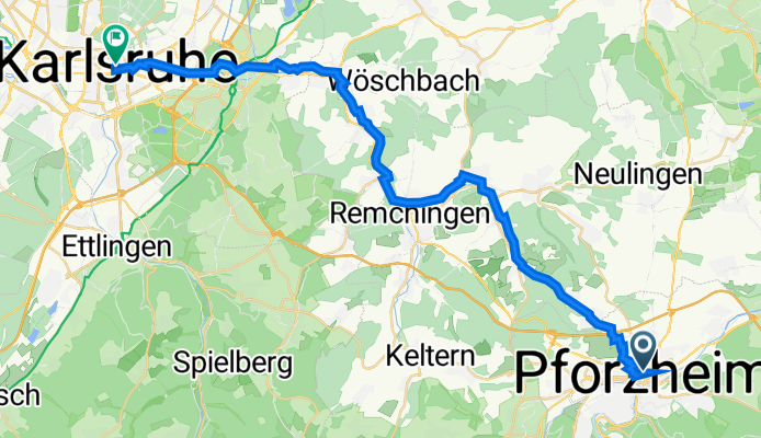 Bahnhofplatz 1, Pforzheim nach Karl-Friedrich-Straße 15, Karlsruhe