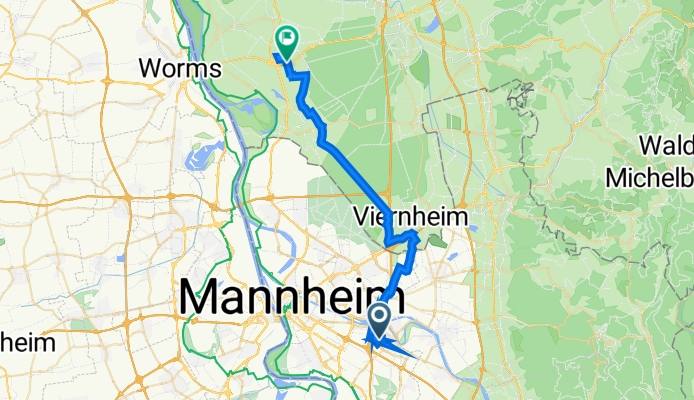 Wildbader Straße 9, Mannheim nach Gottfried-Keller-Straße 12, Bürstadt