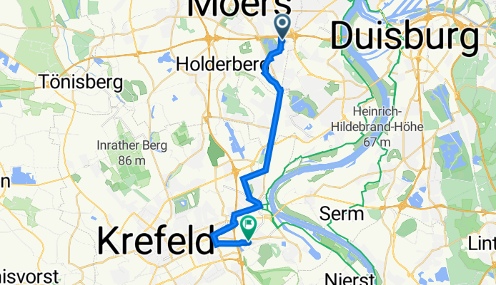 Robertstraße 4, Moers nach Rheinbabenstraße 86, Krefeld