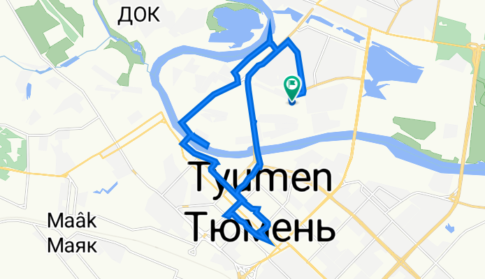 От улица Мысовская 68, Тюмень до улица Мысовская 68, Тюмень