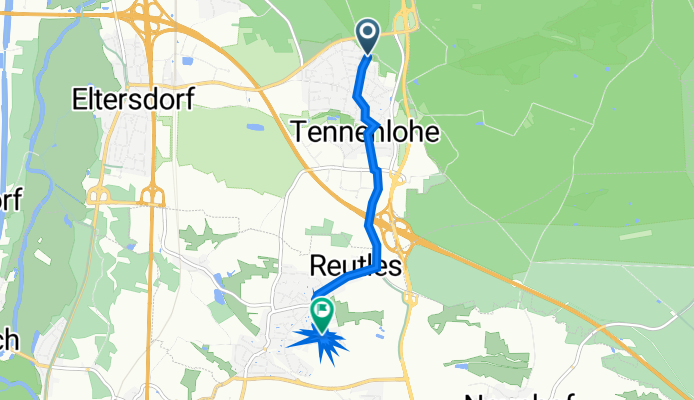 Franzosenweg 60A, Erlangen nach Hansengarten 58, Nürnberg
