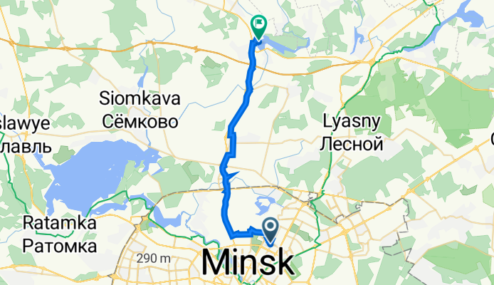 От улица Леонида Беды 19а, Минск до Неизвестная дорога