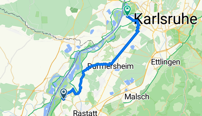 Kreuzstraße 1, Rastatt nach Fettweisstraße 44, Karlsruhe