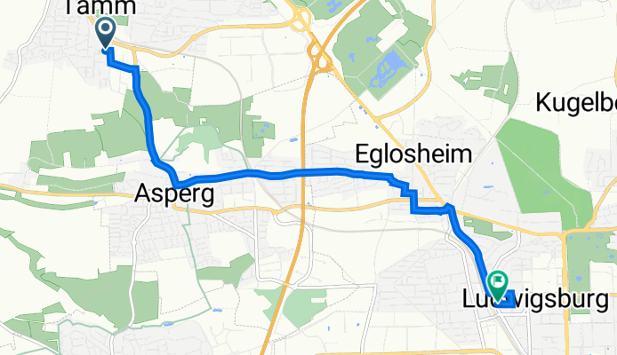 Eckenerstraße 4, Tamm nach Uhlandstraße 13, Ludwigsburg