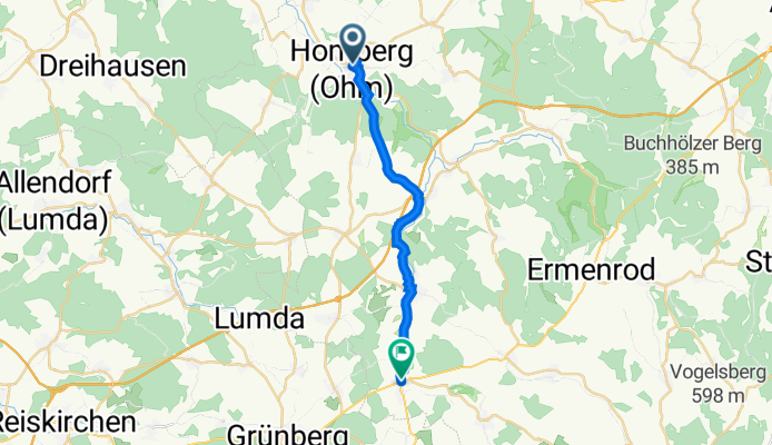 Friedrichstraße 6, Homberg (Ohm) nach Bahnhofstraße 125, Mücke