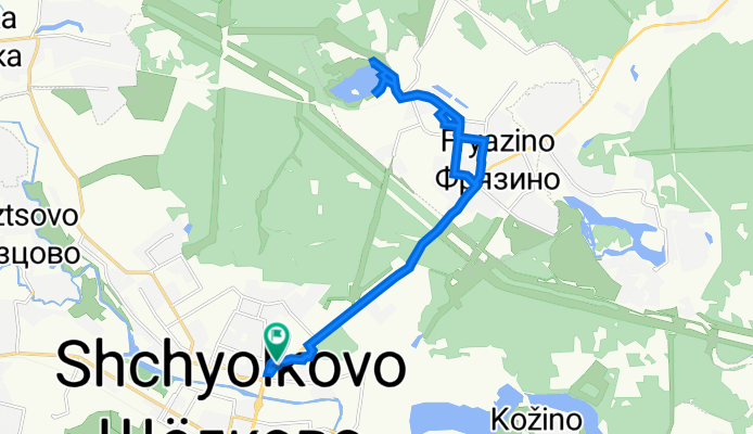 От Пролетарский проспект 10, Щёлково до Комсомольская улица 14, Щёлково