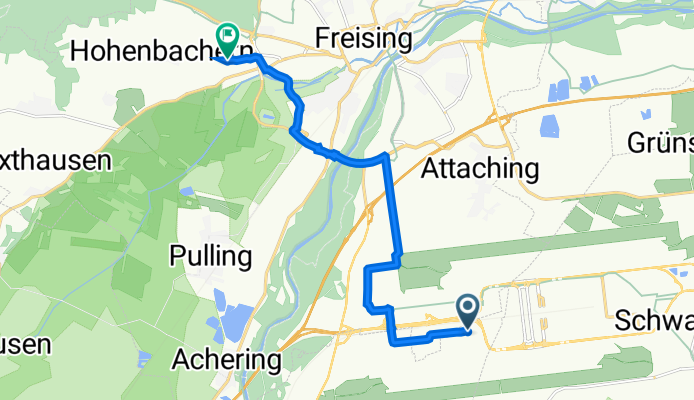 Südallee 3, Hallbergmoos nach Egilbertstraße 12, Freising