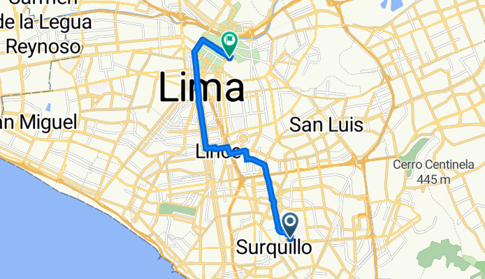 De Avenida Arquitecto Emilio Harth Terre 104, San Borja a Jirón Ayacucho 529, Lima