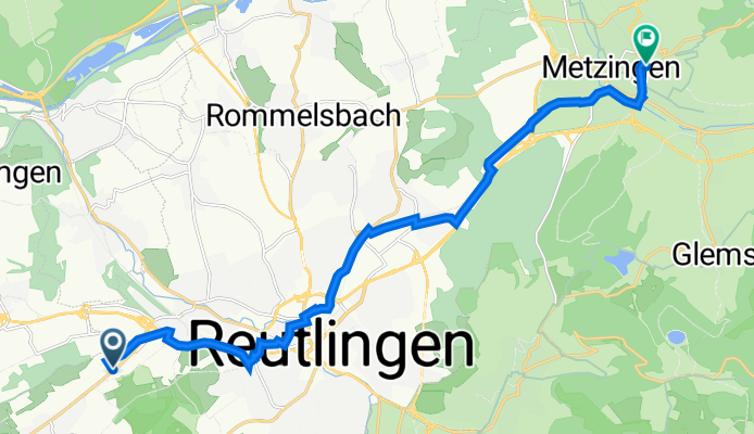 Friedrich-Wilhelm-Raiffeisen-Straße 10, Reutlingen nach Emil-Mörsch-Weg 18, Metzingen