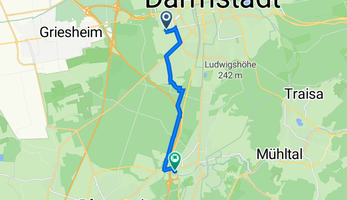 Deutsche-Telekom-Allee 1, Darmstadt nach Pfungstädter Straße 98, Darmstadt