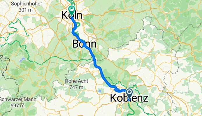 Julius-Wegeler-Straße 9, Koblenz to Seidmacherinnengäßchen 6, Cologne