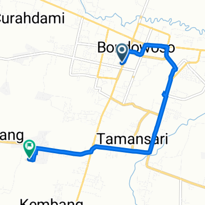 Jalan Ahmad Yani No.28, Kecamatan Bondowoso to 3R93+4GG, Kecamatan Bondowoso