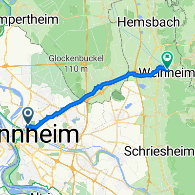 Carl-Benz-Straße 35A, Mannheim nach Dürrestraße 2, Weinheim