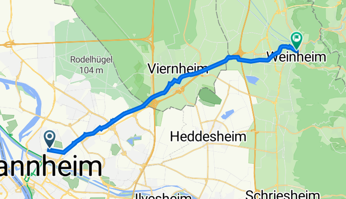 Carl-Benz-Straße 35A, Mannheim nach Dürrestraße 2, Weinheim