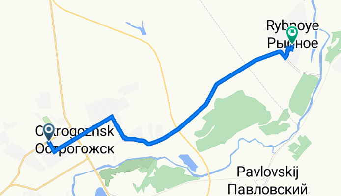 От Комсомольская улица 64, Острогожск до Центральная улица, Рыбное
