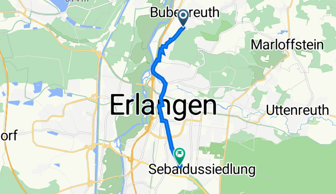 Birkenallee 46, Bubenreuth to Hans-Geiger-Straße 9, Erlangen