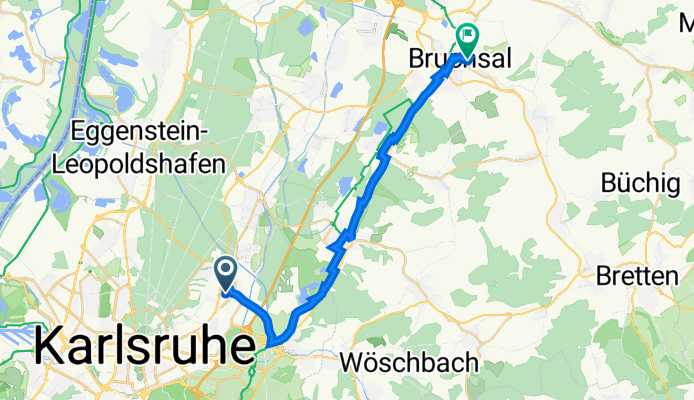 Zwickauer Straße 1, Karlsruhe nach Kapuzinergarten 40, Bruchsal