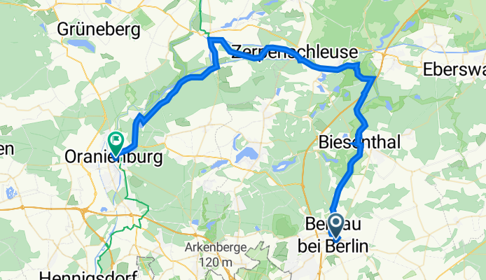 Bahnhofsplatz 1, Bernau bei Berlin nach Bahnhofsplatz 2, Oranienburg