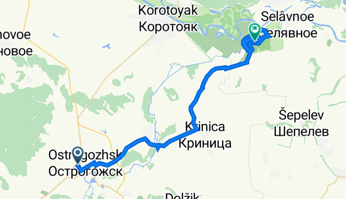 От Комсомольская улица 73, Острогожск до Неизвестная дорога, Дивногорье