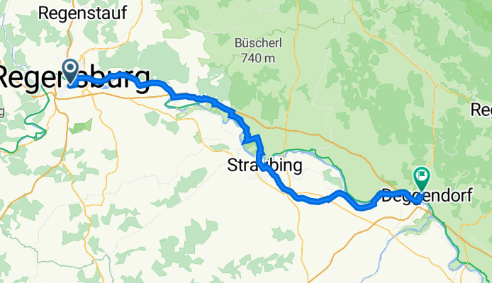 Bahnhofstraße 18, Regensburg nach Bahnhofstraße 100, Deggendorf