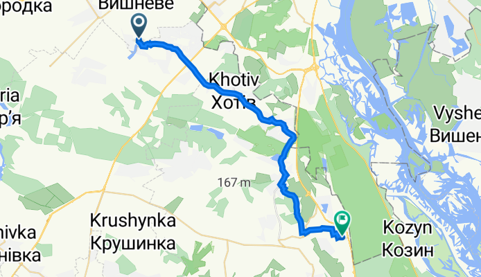 маршрут из вулиця Парникова 42, Крюківщина