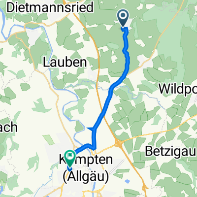 Bgm-Zimmer-Straße 21, Haldenwang nach Haubensteigweg 8, Kempten (Allgäu)