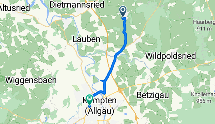 Bgm-Zimmer-Straße 21, Haldenwang nach Haubensteigweg 8, Kempten (Allgäu)
