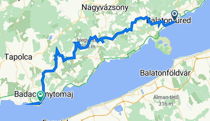 Aranyhíd sétány 8, Balatonfüred to Római út 168, Badacsonytomaj
