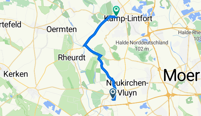 Pappelstraße 1B, Neukirchen-Vluyn nach Moerser Straße 57, Kamp-Lintfort